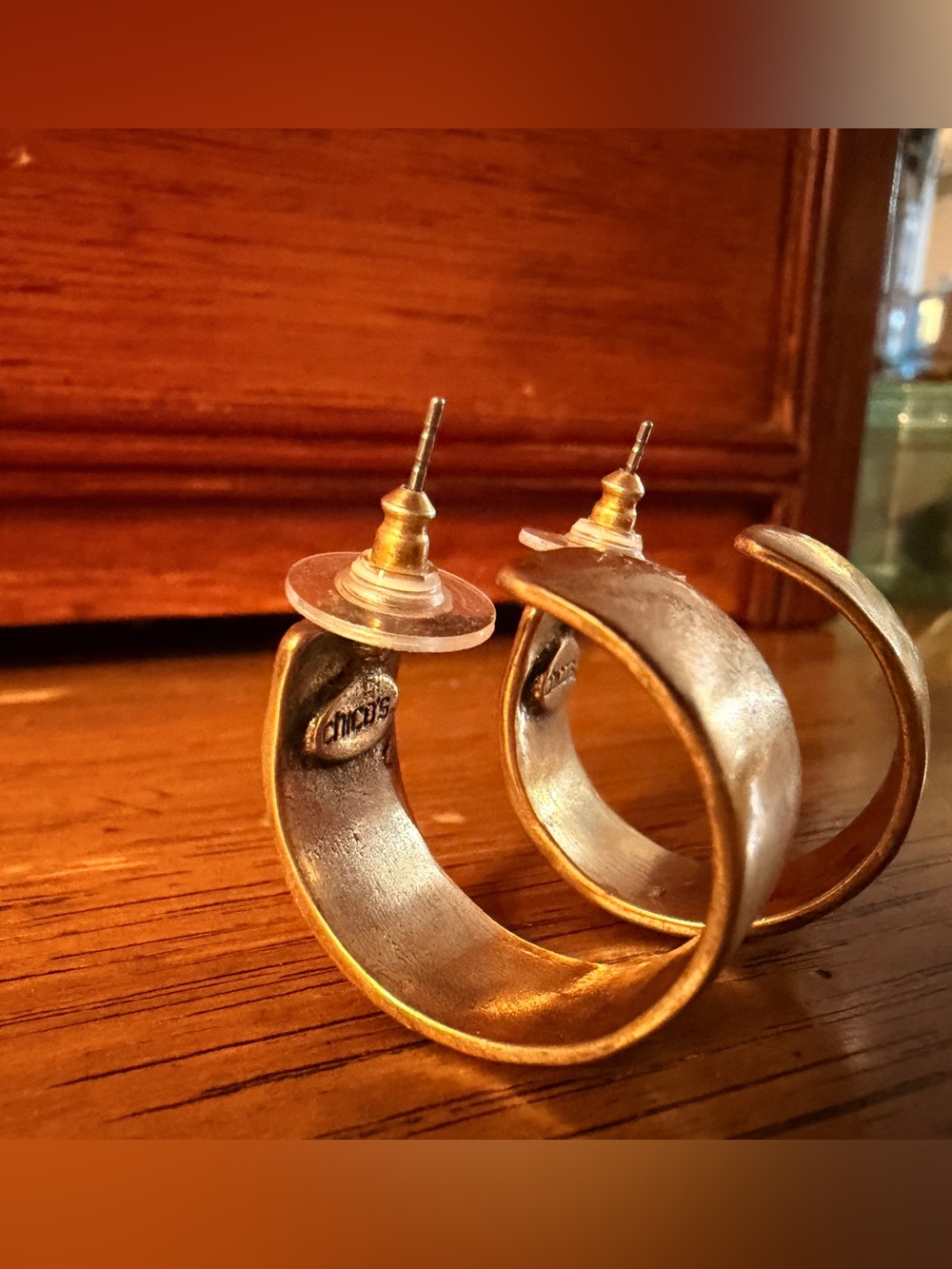 Chico's Gold-Tone Curved Hoop Stud Earrings